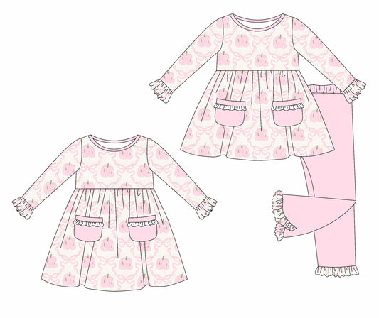 25.5.21 custom each style moq 5eta 4-6week Sibling Sisters pumpkin bow pink baby girl long sleeve pants sets and dress match family design