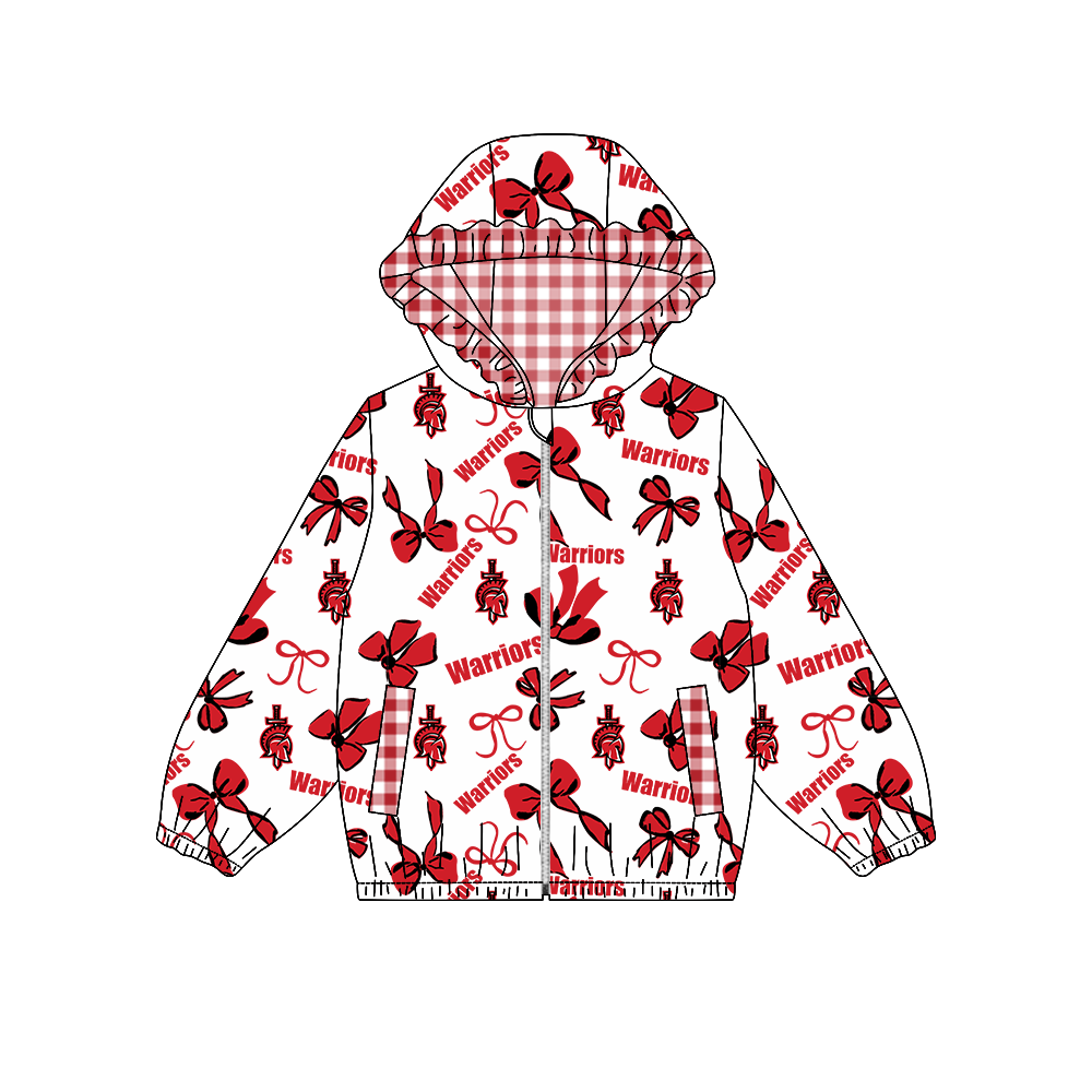 custom moq 5 mix size MSD072503 Baby Girls Bow Print White Long Sleeve Zip Hooded Team Casual Jacket Top