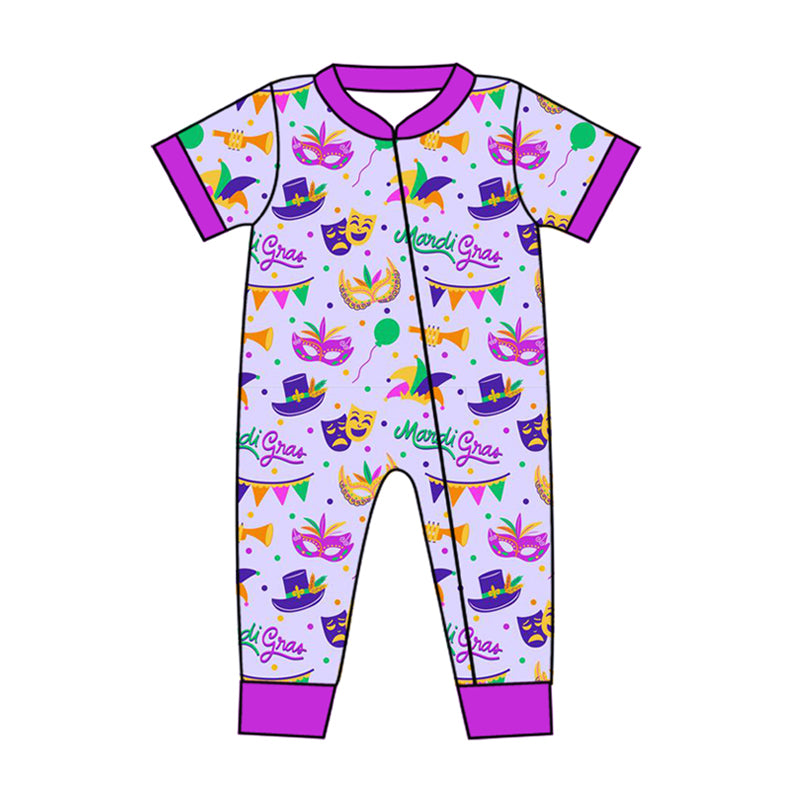 7.23 custom each style moq 5eta 4-6week Sibling Sister mari gras purple baby boys short sleeve sets and rompers match family design