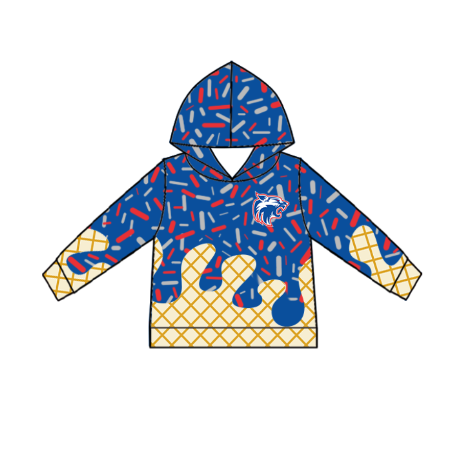 Custom moq 5 mix size milk silk baby girls clothes team bow blue hooded long sleeve tops and shorts-25.7.19