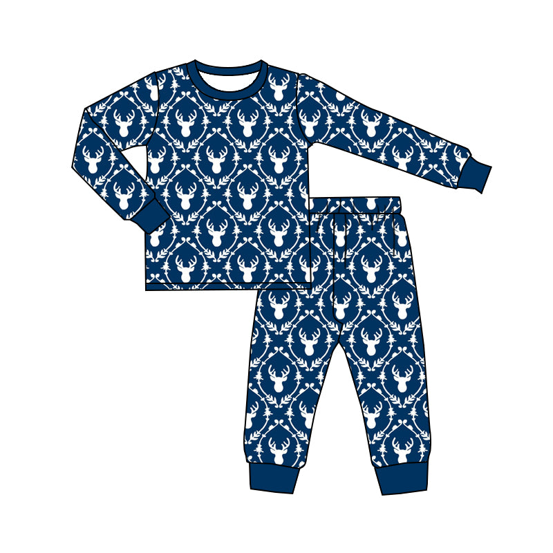 6.10 custom each style moq 5eta 4-6 week Sibling Sister blue deer boys pajamas outfits and romper match family design