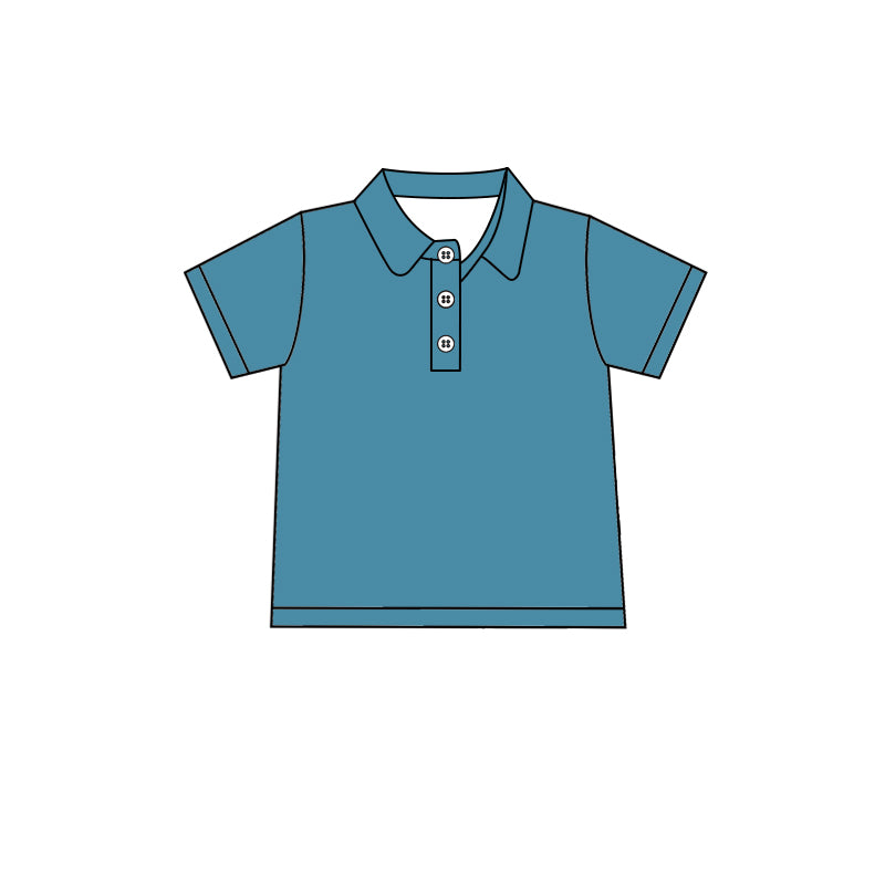 Custom moq 5 boys Blank Cotton short-sleeved polo shirt Teal Blue Short-Sleeve Polo Shirt
