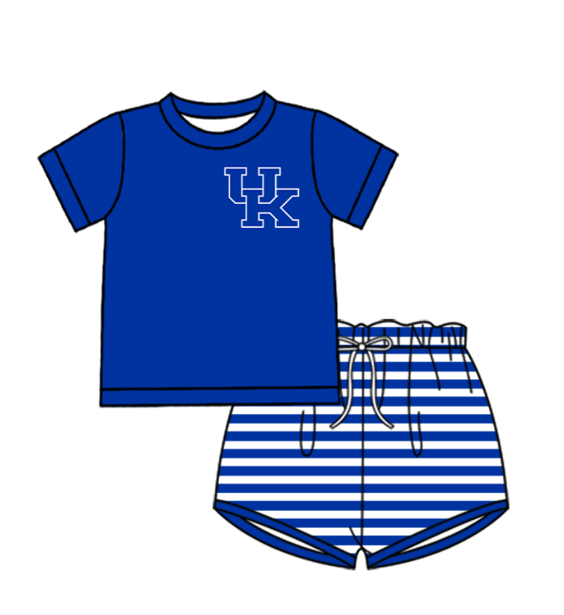 Custom moq 5 mix size milk silk summer teams baby girl boys clothes blue short sleeve shorts sets and swimsuit and rompers series
