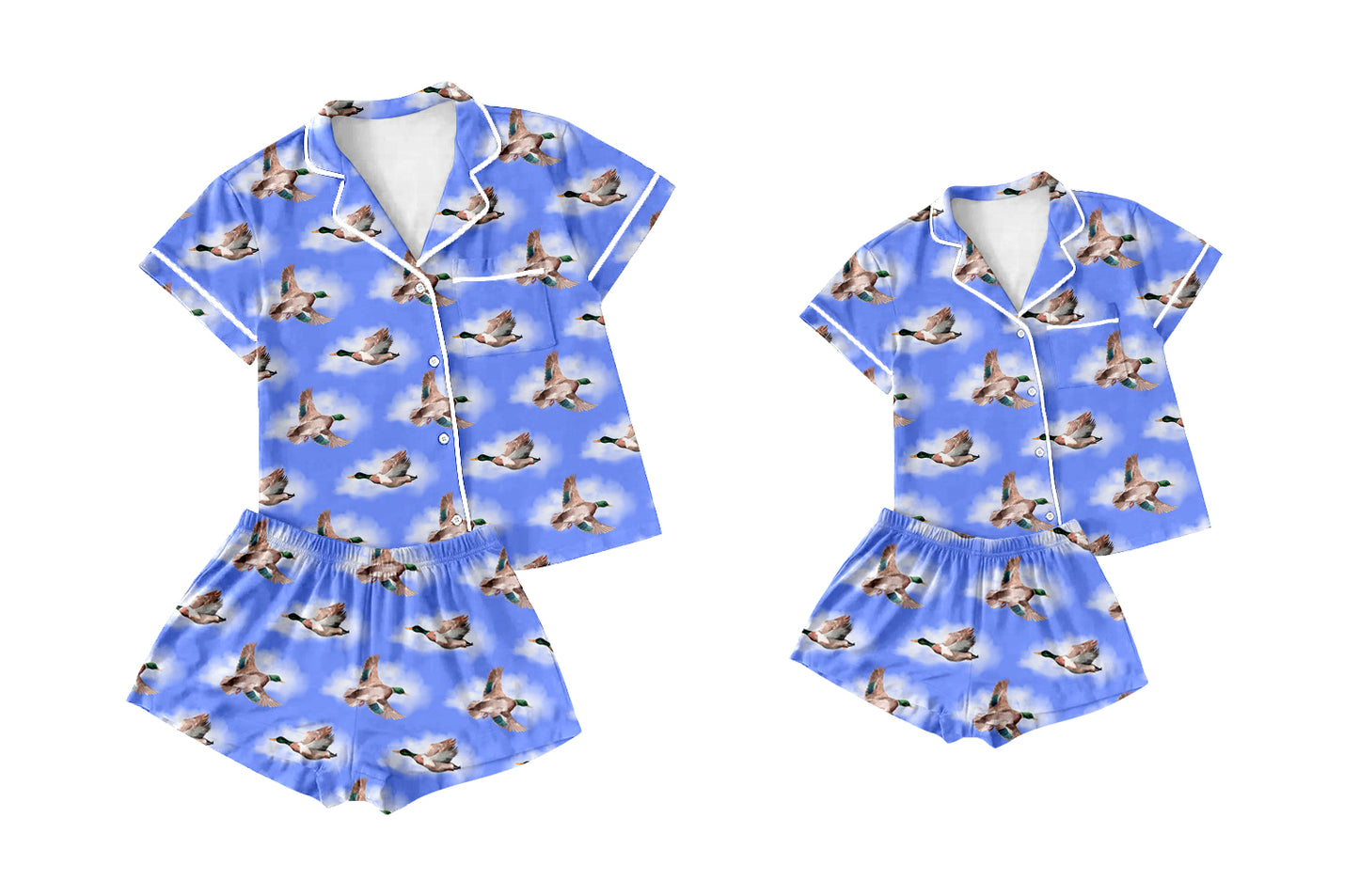 11.29 custom each style moq 5eta 4-6week Sibling Sister duck blue baby boys short sleeve shorts sets and adult sets match design
