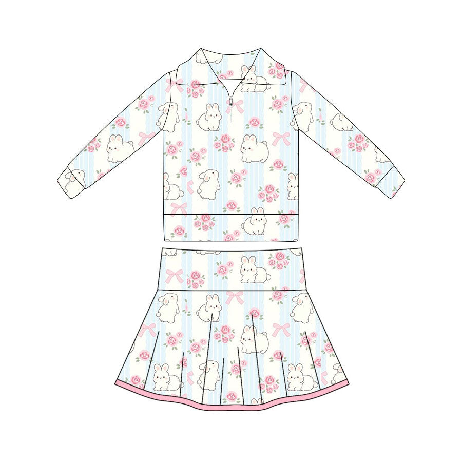 25.10.23 custom each style moq 5 eta 6-8week Sibling Sisters bunny floral bow baby girl long sleeve skirts sets 2 match family design