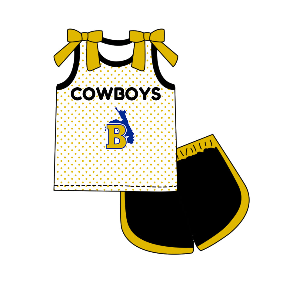 Custom moq 5 mix size summer teams Girls Yellow Polka Dot Top Shorts Set Top Skirt Short Set Zipper Pullover Pants Set