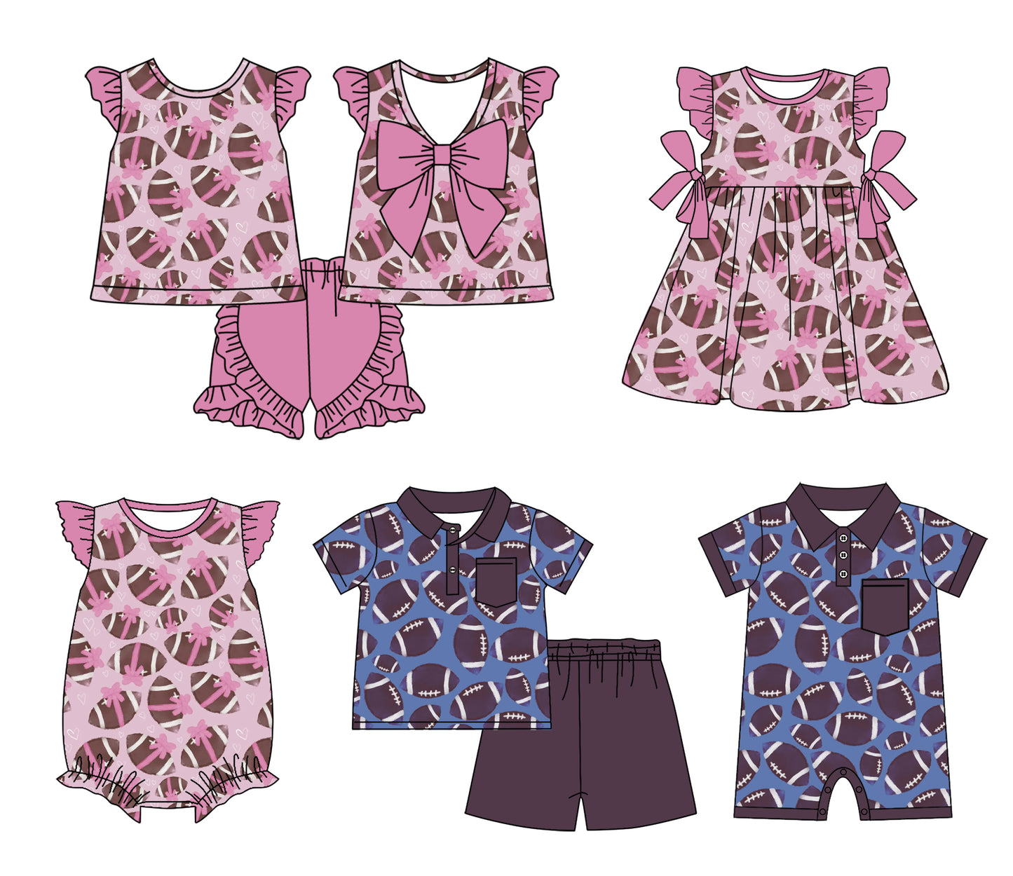11.25 custom each style moq 5eta 4-6week Sibling Sister rugby bow baby girl short sleeve shorts sets and sets 2 and girls romper and boy romper and dress match design