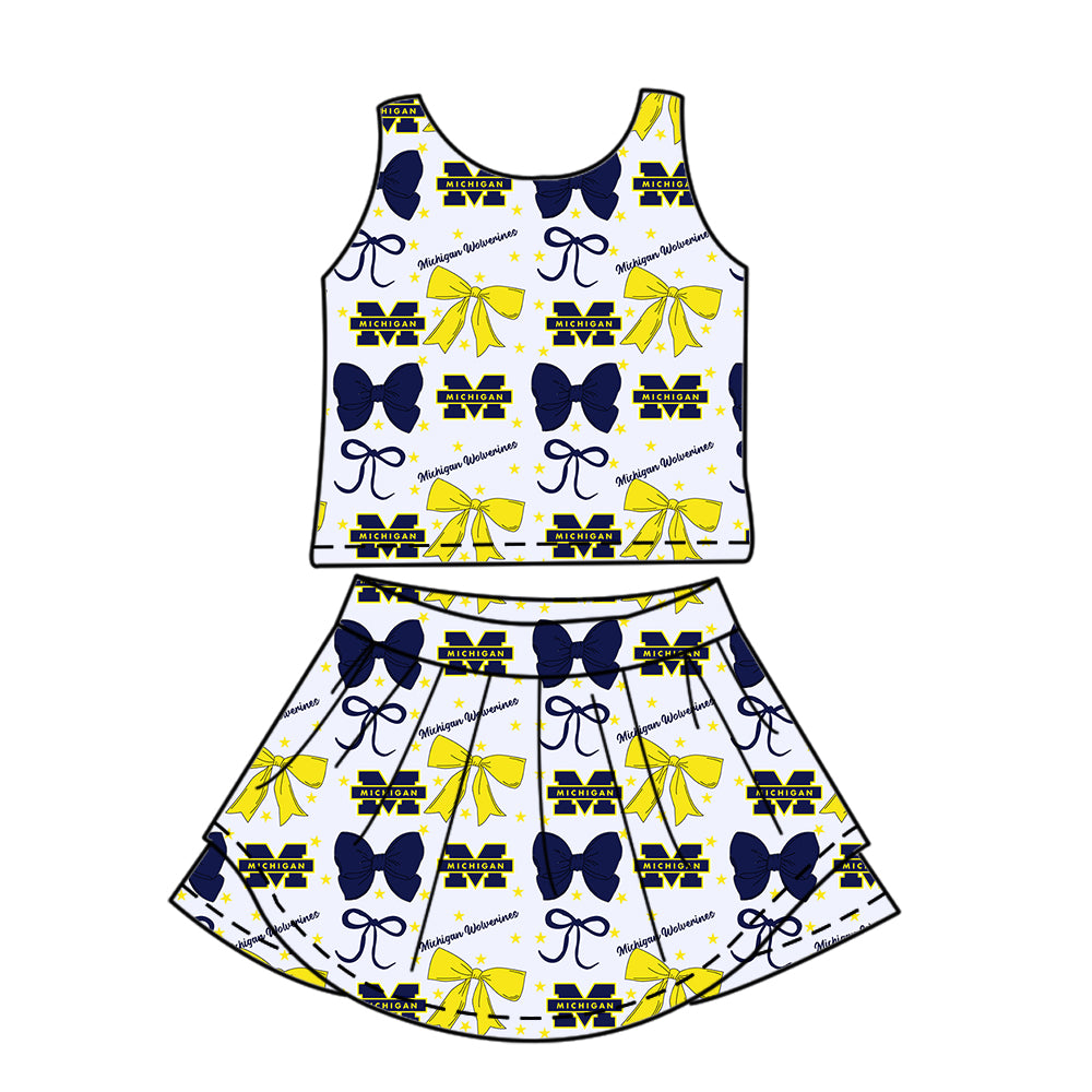 Custom moq 5 mix size milk silk summer teams baby girls clothes team bow blue sleeveless skirts sets and dress 1 and dress 2 and dress 3-25.6.26