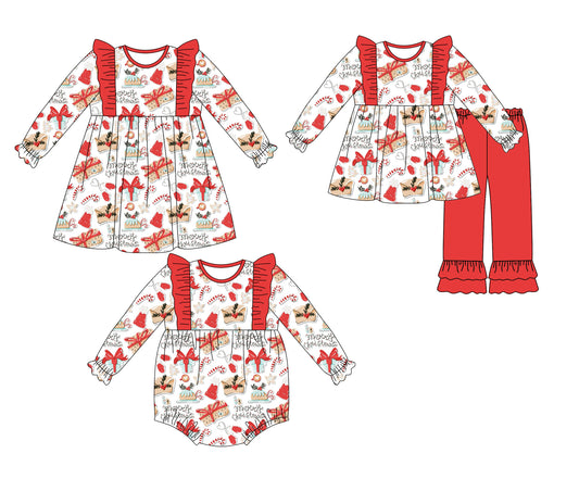 25.5.12 custom each style moq 5eta 4-6week Sibling Sisters Christmas baby girl long sleeve pants sets and dress and rompers match family design