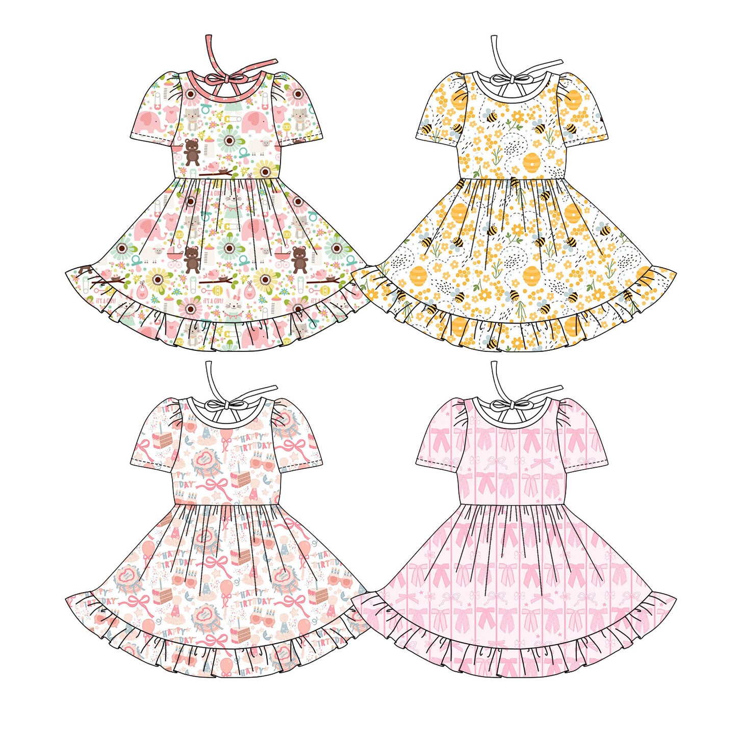 25.10.3 custom each style moq 8 eta 6-8week Sibling Sisters baby girl short sleeve dress 4 match family design
