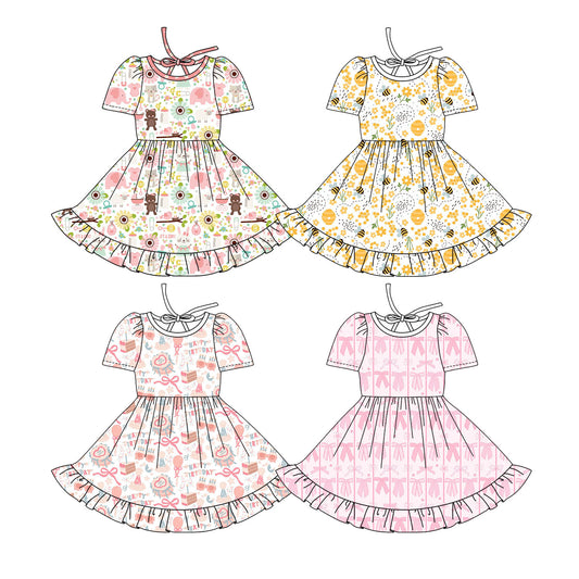25.10.3 custom each style moq 8 eta 6-8week Sibling Sisters baby girl short sleeve dress 4 match family design