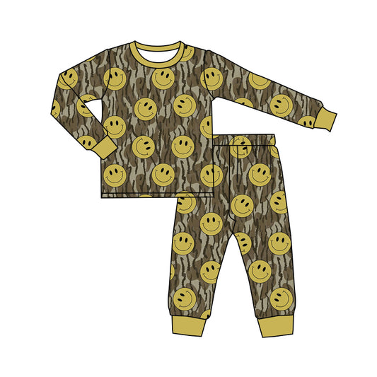 10.18 custom each style moq 5eta 4-6week Sibling smiley camouflage baby boy sets and rompers match family design