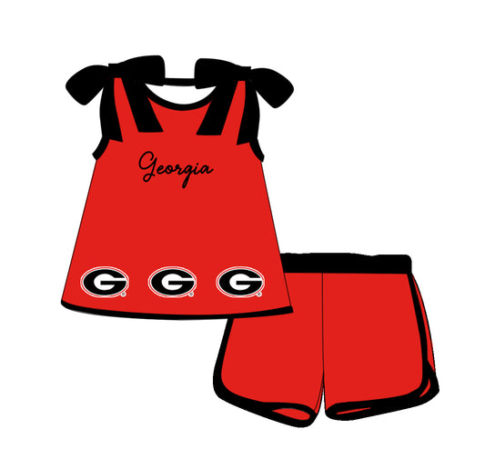 Custom moq 5 each style eta 6-8weeks baby girl clothes team red suspender shorts sets-25.10.14