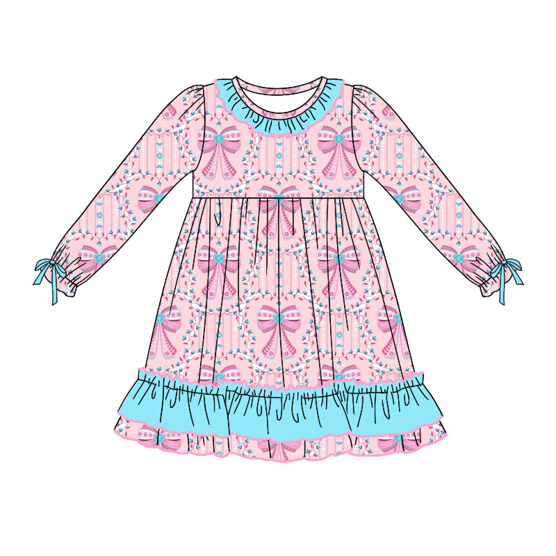 7.25 custom each style moq 5eta 4-6week Sibling Sister bow pink baby girls sets and dress and rompers match family design