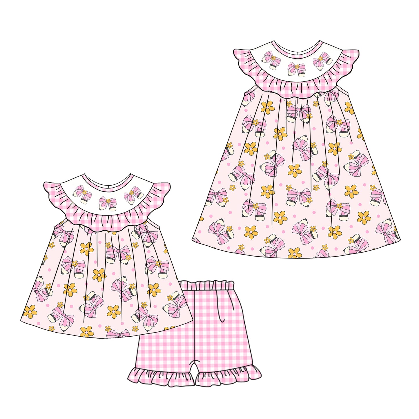 3.2 Custom moq 5 mix size Sibling Baby Girl's Pink Back To School Sleeveless Top And plaid Shorts Set Cute Dress for Summer