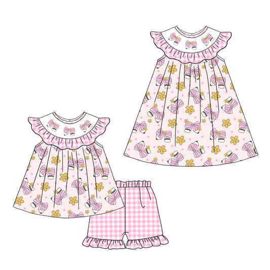 3.2 Custom moq 5 mix size Sibling Baby Girl's Pink Back To School Sleeveless Top And plaid Shorts Set Cute Dress for Summer