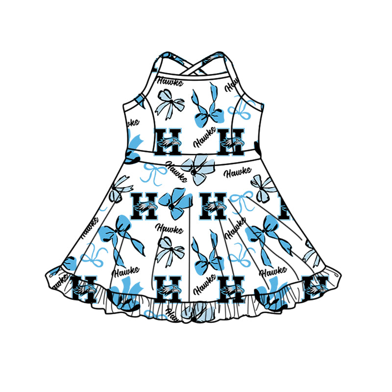 Custom moq 5 mix size milk silk summer teams baby girls clothes bow blue hooded long sleeve pants sets and dress and top and hooded top and pant-25.8.13