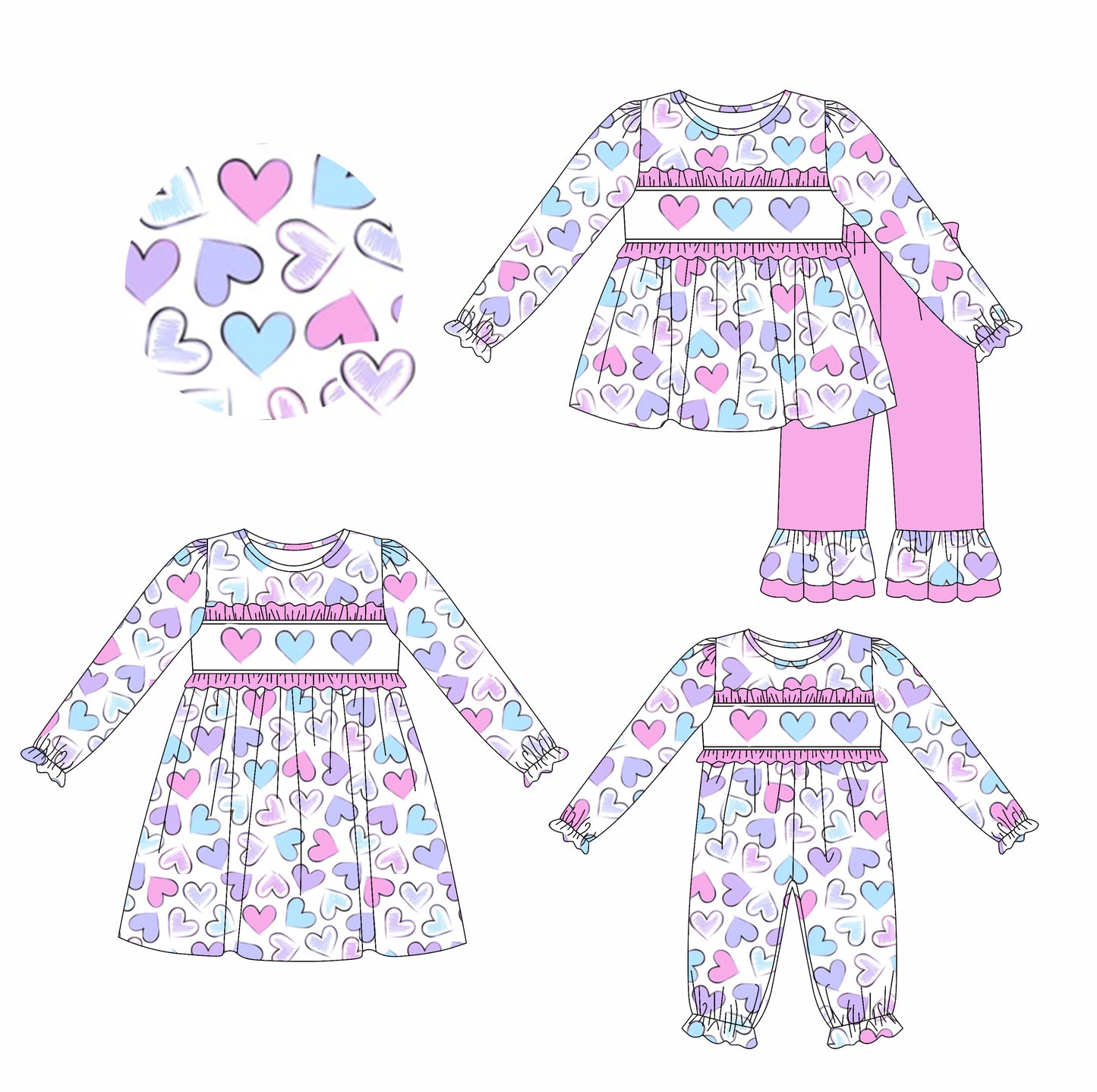 25.8.21 custom each style moq 5eta 4-6week Sibling Sisters love baby girl long sleeve pants sets and dress and rompers match family design