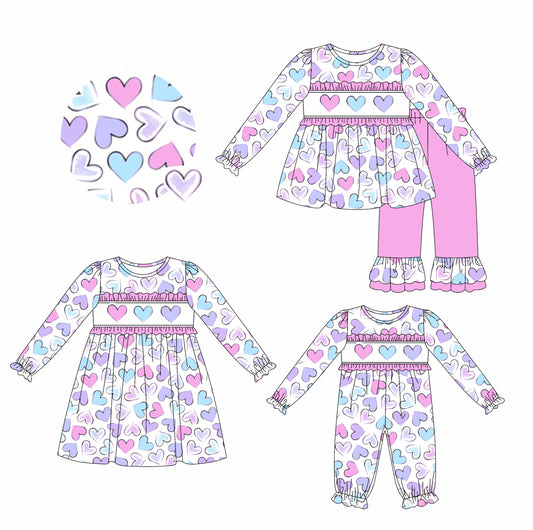 25.8.21 custom each style moq 5eta 4-6week Sibling Sisters love baby girl long sleeve pants sets and dress and rompers match family design