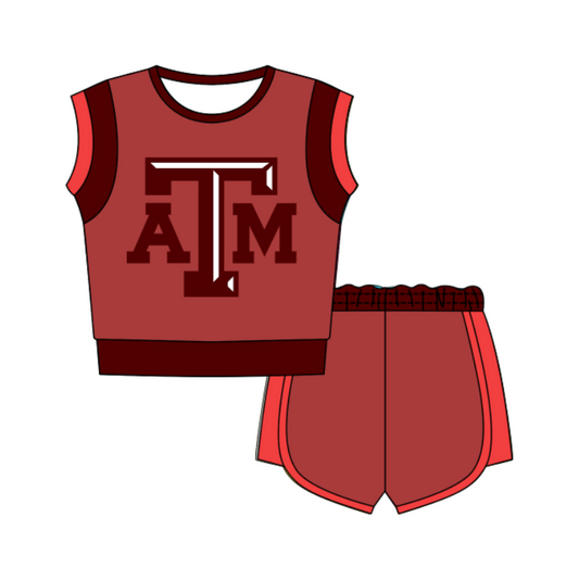 Custom moq 5 mix size milk silk summer teams Red Sleeveless O-Neck Top And Shorts Set Cute And Comfortable Kids' Outfit