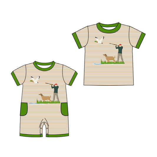 25.11.6 custom each style moq 5 eta 6-8 week Sibling Sister hunting gun duck puppy baby boy short sleeve top and rompers match family design
