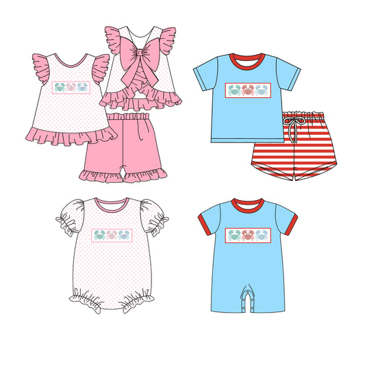 25.10.24 custom each style moq 5 eta 6-8week Sibling Sister baby short sleeve shorts sets 2 and romper 2 match design