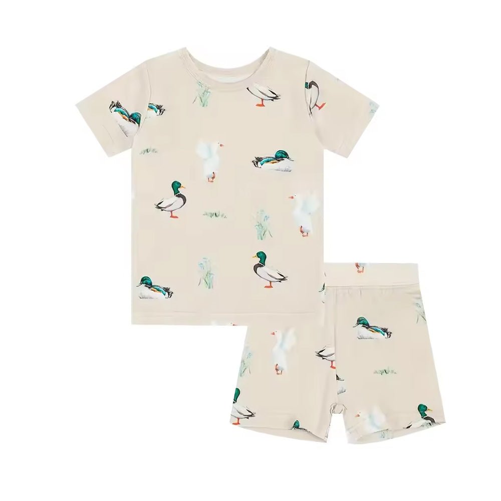 5.16custom each style moq 5eta 4-5week Sibling Sister duck print beige boys outfits and baby romper match family design
