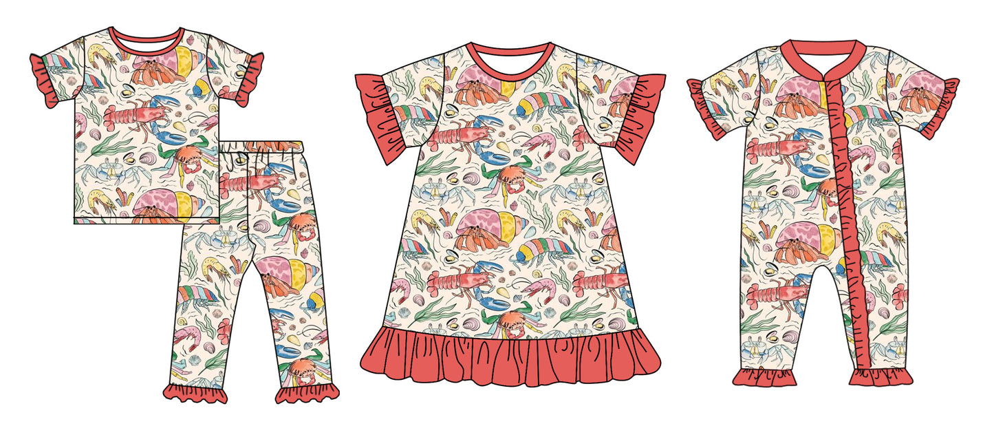 11.11 custom each style moq 5eta 4-6week Sibling Sister crayfish baby girl sets and dress and rompers match family design