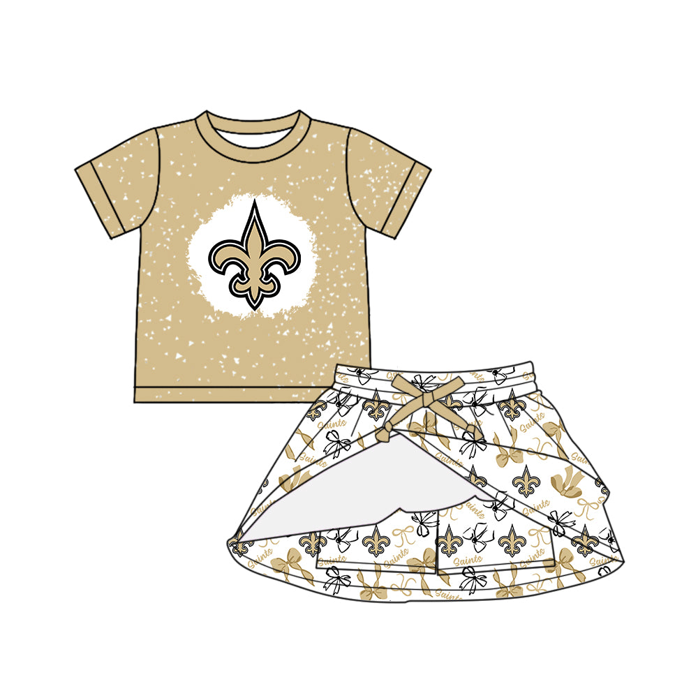 Custom moq 5 mix sizes summer teams baby girls clothes team short sleeve skirts shorts sets 1 and skirts sets 2 and dress 1 and dress 2 and dress 3 and dress 4-25.6.4