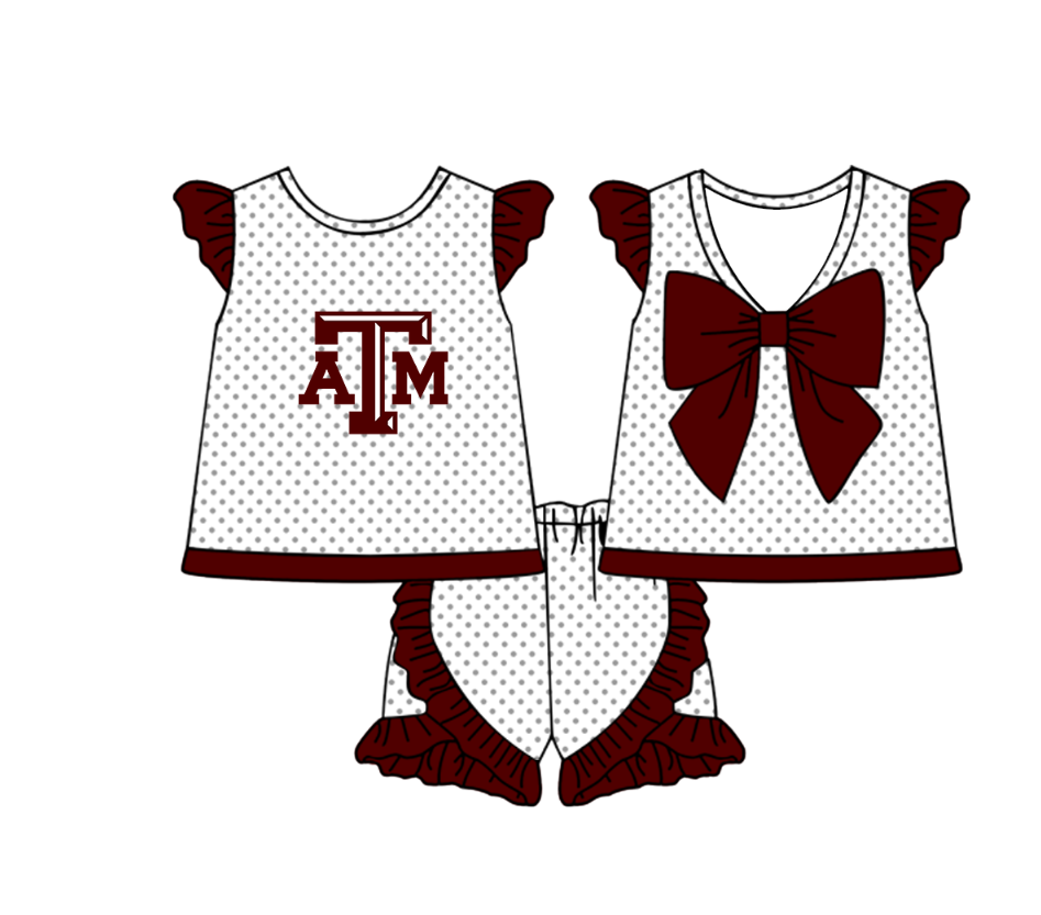 Custom moq 5 mix size milk silk summer teams Boy's Dark Red Short Sleeved Top Plaid Shorts Set Girl's Short-Sleeved Set with Matching Swimsuits Adult Shorts