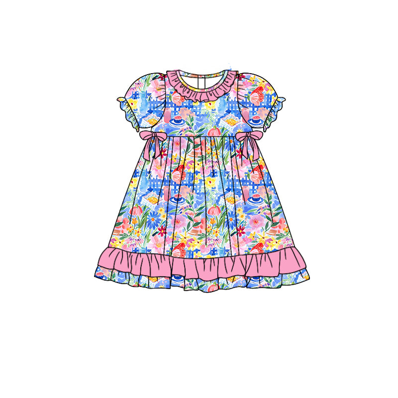 7.20 custom each style moq 5eta 4-6week Sibling Sister floral pink baby girls short sleeve sets and dress and rompers match family design