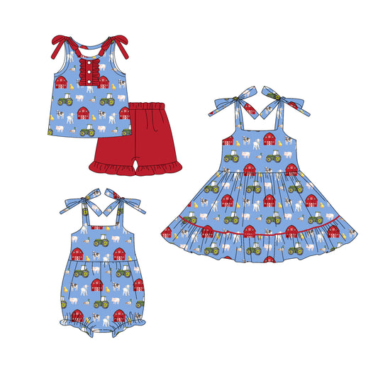 25.5.23 custom each style moq 5eta 4-6week Sibling Sisters animal farm baby girl short sleeve shorts sets and dress and rompers match family design