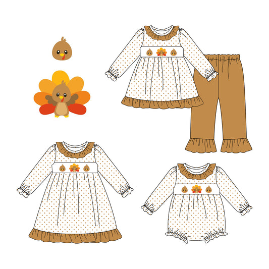 25.7.17 custom each style moq 5eta 4-6week Sibling Sisters turkey baby girl long sleeve pants sets and dress and rompers match family design