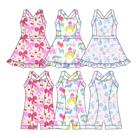 3.18 custom each style moq 5eta 4-6week Sibling Sister baby girls clothes Short sleeve yoga dress and yoga jumpsuit match family design