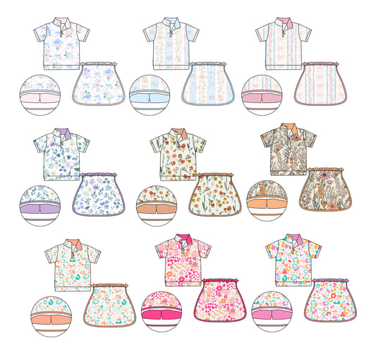 12.17 custom each style moq 5eta 4-6week Sibling Sister baby boy short sleeve shorts fish sets 1 and easter sets 2 and set 3 match design