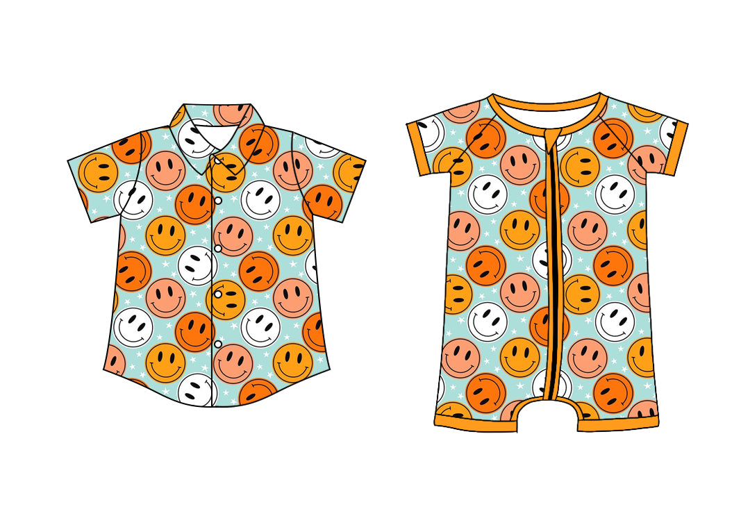 25.10.29 custom each style moq 5 eta 6-8 week Sibling Sister smiley baby boy short sleeve top and rompers match family design