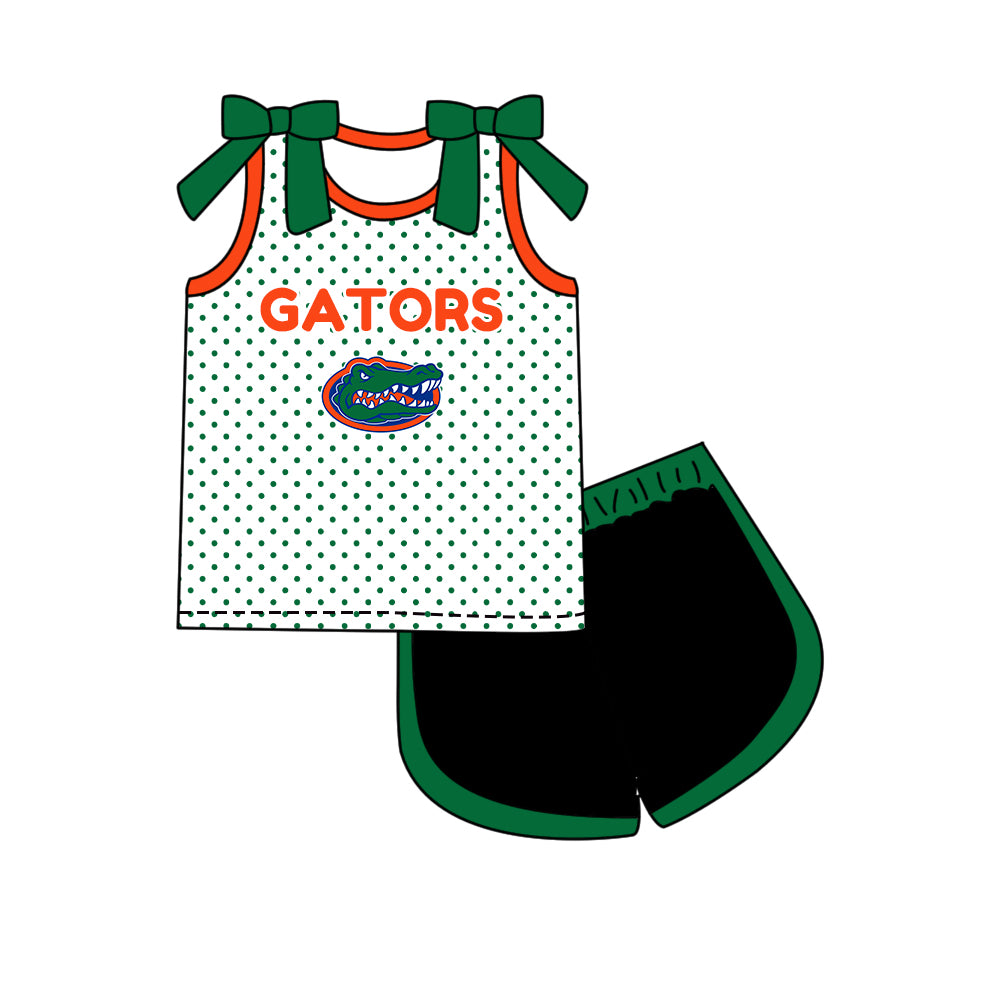Custom moq 5 mix size summer teams Girls Green Polka Dot Top Shorts Set Top Skirt Short Set Zipper Pullover Pants Set