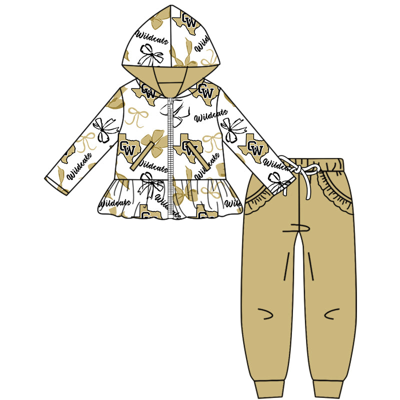 Custom moq 5 mix size milk silk summer teams baby girls clothes bow khaki hooded long sleeve pants sets and shorts sets and dress and top and pant-25.8.11