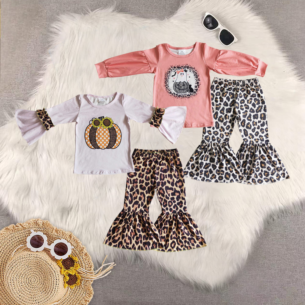RTS NO MOQ Sibling baby girls clothes embroidery halloween long-sleeved trousers suit