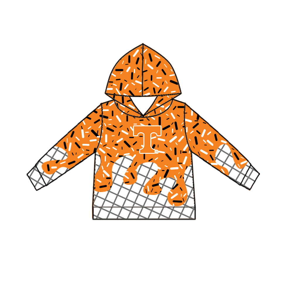 Custom moq 5 mix size milk silk summer teams Baby Camo Hooded Short Sleeve Top and Shorts Set Ice Cream Drips Orange Hooded Top with Matching Shorts