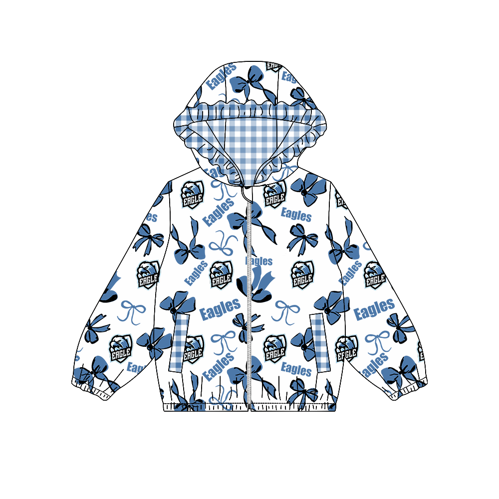 custom moq 5 mix size MSD072303 Baby Girls Bow Print Long Sleeve Zipper Hooded Team Casual Jacket Top
