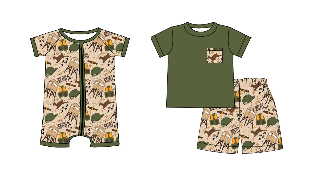3.6 Custom moq 5 mix size Sibling Baby Boys Green Romper Short-Sleeved Top And Shorts Set Summer Outfit