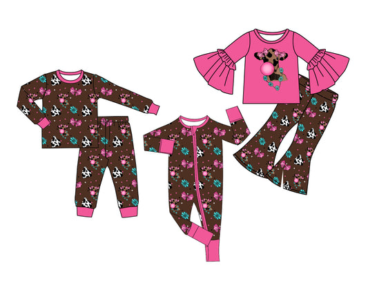 25.7.23 custom each style moq 5eta 4-6week Sibling Sisters cow baby boy long sleeve pants sets 1 and sets 2 and rompers match family design