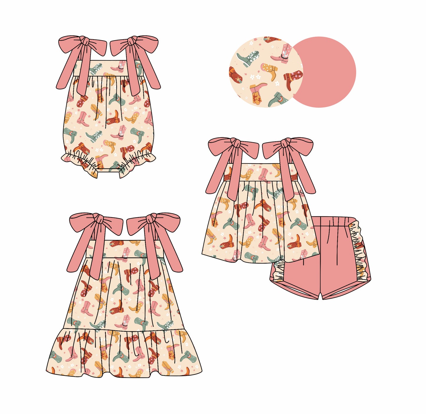 3.1 custom each style moq 5eta 4-6week Sibling Sister boots baby girl short sleeve shorts sets and dress and rompers match family design