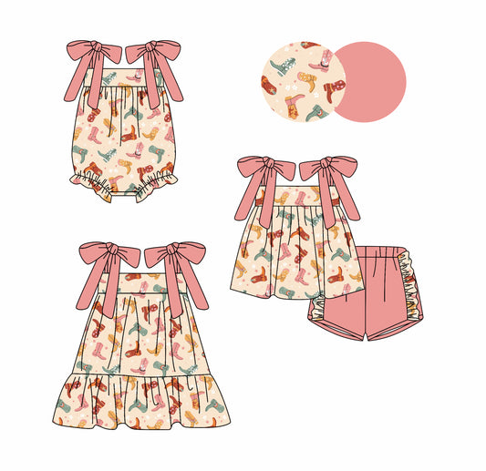 3.1 custom each style moq 5eta 4-6week Sibling Sister boots baby girl short sleeve shorts sets and dress and rompers match family design