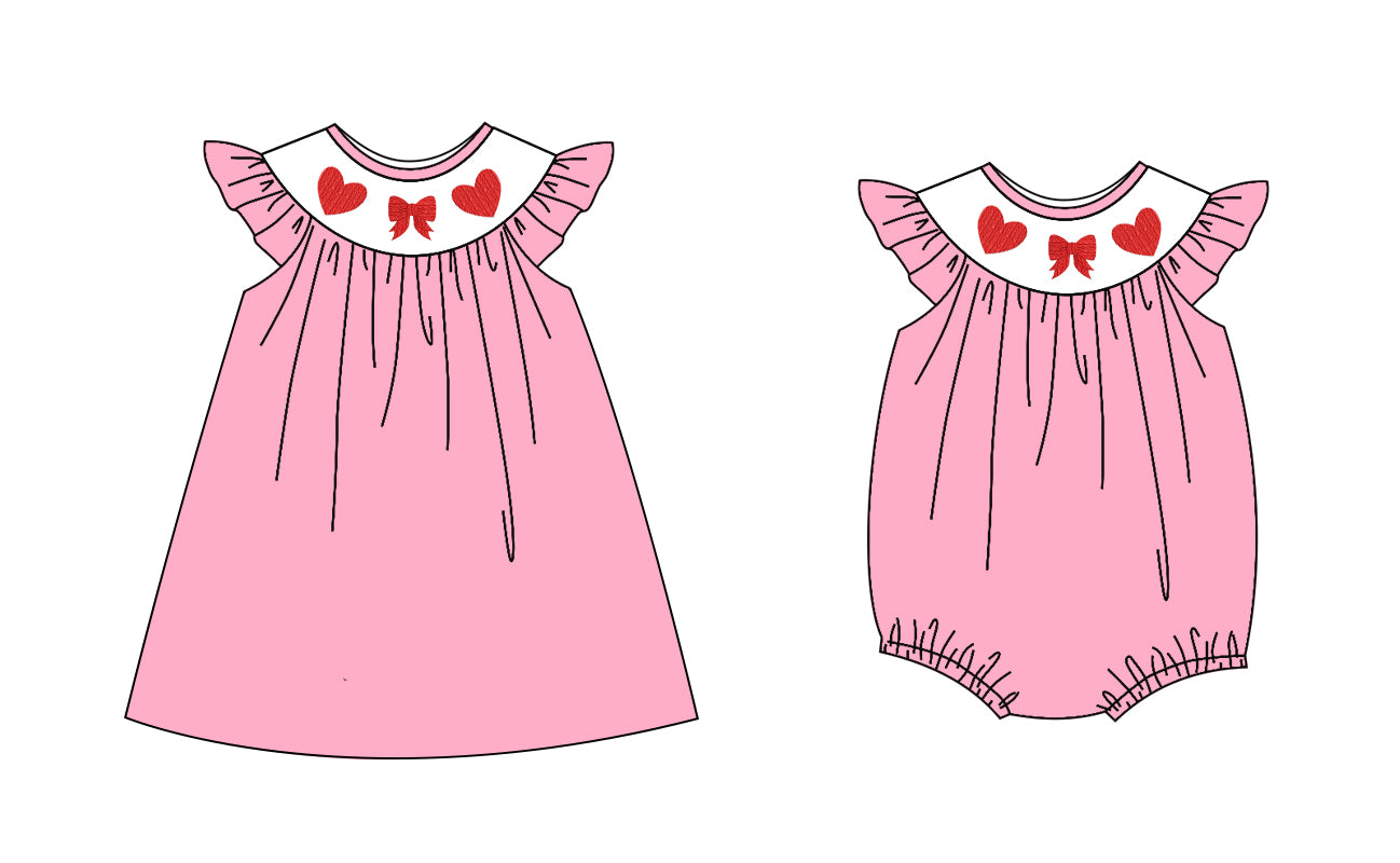 25.10.22 custom each style moq 5 eta 6-8week Sibling Sister bow love baby short sleeve romper and dress match design