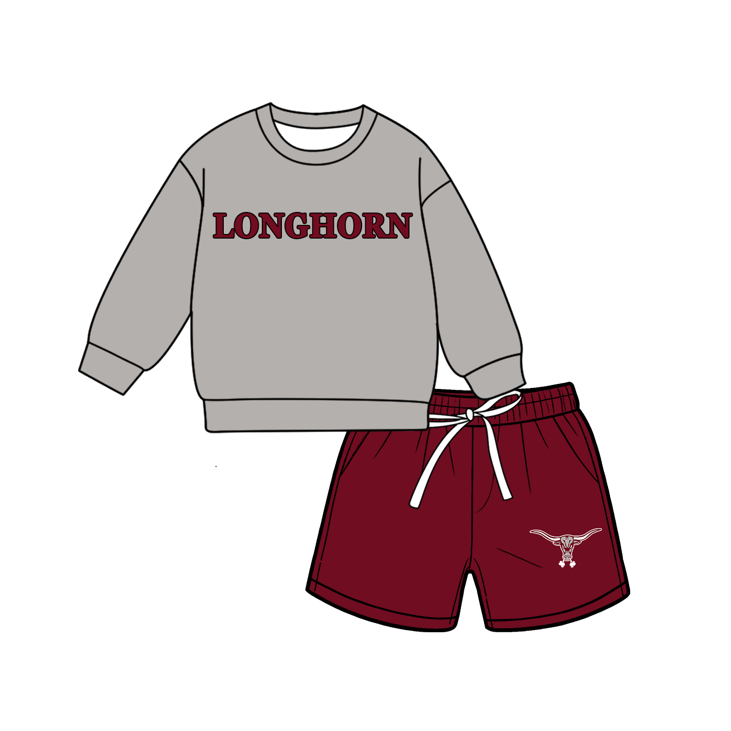custom moq 5 mix size MSD071003 Baby Kids Long Sleeve Top Drawstring Shorts Team Clothes Set