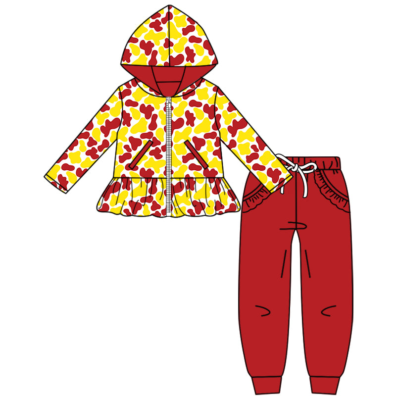 Custom moq 5 mix size milk silk summer teams baby girls clothes camouflage hooded long sleeve pants sets 2 and boy pants sets and pant-25.8.9