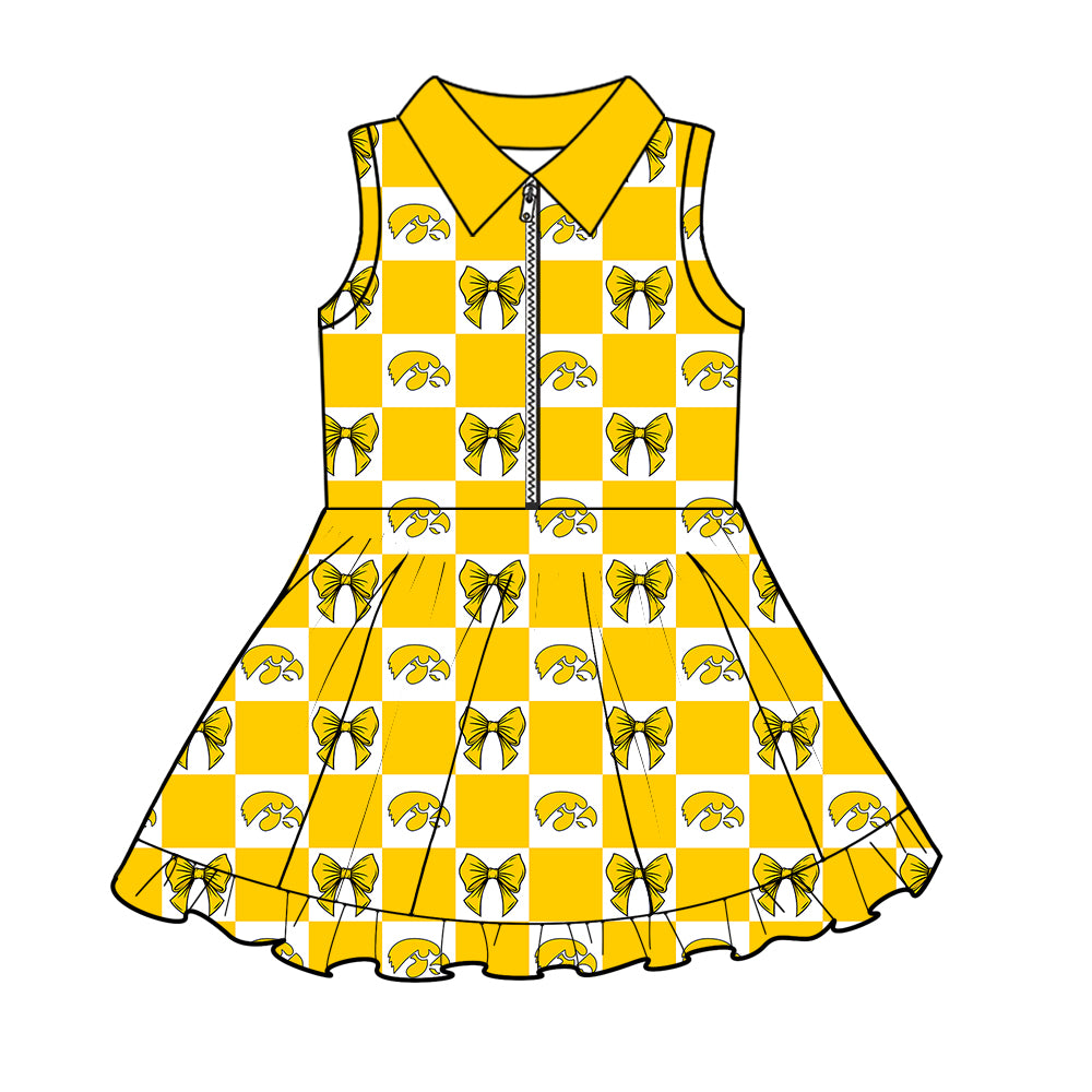 Custom moq 3 or 5 mix size milk silk summer teams baby girl clothes yellow sleeveless skirts sets 3 and dresss and shorts-26.1.21
