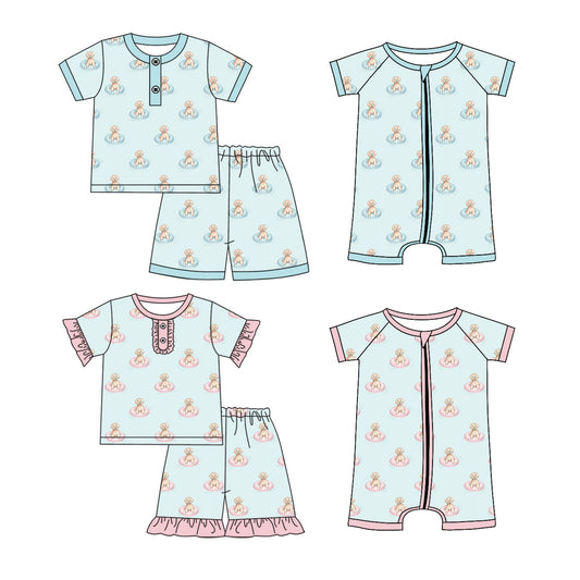3.18 Custom moq 5 mix size Sibling Baby Boy And Girl Dog Short-Sleeved Pajama Set with Matching Zip-Up Romper